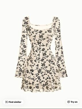NWT Women's Cream Floral Square-Neck Mini Dress
